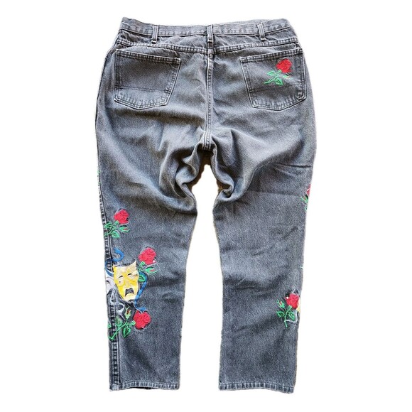 Vtg Dickies Jeans Women 40x30 Embroidered Performing Arts Comedy & Tragedy Roses - Picture 10 of 15
